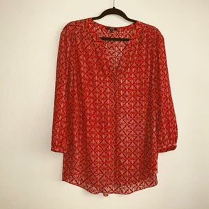 NYDJ 3/4 Sleeve Blouse Red Geo Print Floral